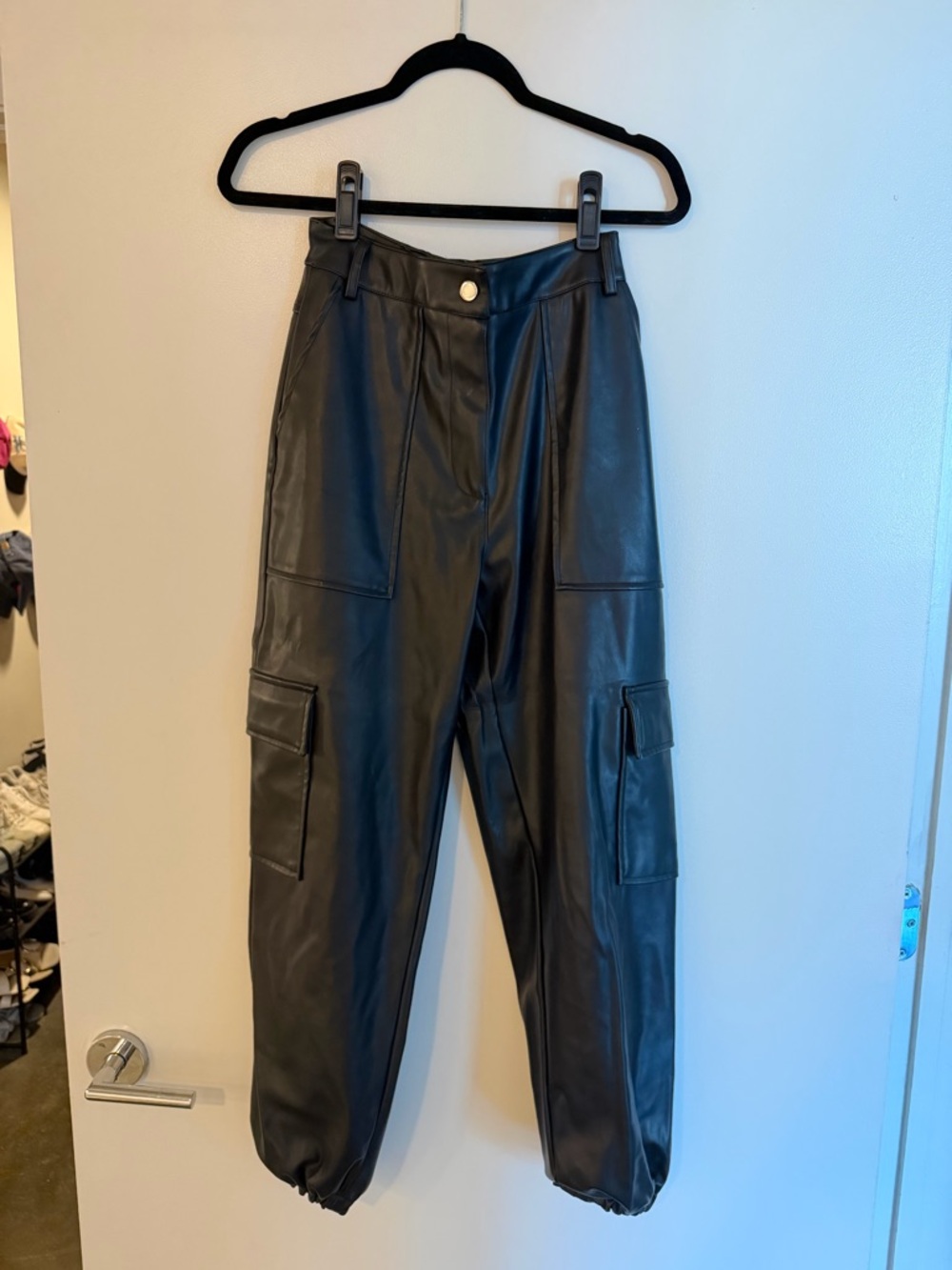 Women’s Black Faux Leather Cargo Pants